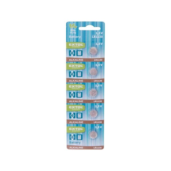 EXTOL ENERGY BATERIE ALKALICKÉ, 5KS, 1,5V (LR54, LR1130), 42055 - BATERIE AA, AAA, 9V ...{% if zbozi.kategorie.adresa_nazvy[0] != zbozi.kategorie.nazev %} - DŮM A DOMÁCNOST, ELEKTRO..{% endif %}