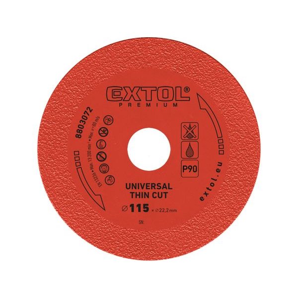 EXTOL PREMIUM KOTOUČ DIAMANTOVÝ ŘEZNÝ EXTRA TENKÝ, 115X22,2X1,2MM, 8803072 - DIA KOTOUČ 115 MM{% if zbozi.kategorie.adresa_nazvy[0] != zbozi.kategorie.nazev %} - PŘÍSLUŠENSTVÍ{% endif %}