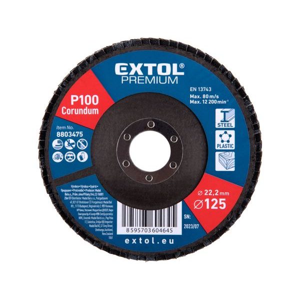 EXTOL PREMIUM KOTOUČ LAMELOVÝ ŠIKMÝ KORUNDOVÝ, O125MM, P100, 8803475 - LAMELOVÉ KOTOUČE{% if zbozi.kategorie.adresa_nazvy[0] != zbozi.kategorie.nazev %} - PŘÍSLUŠENSTVÍ{% endif %}
