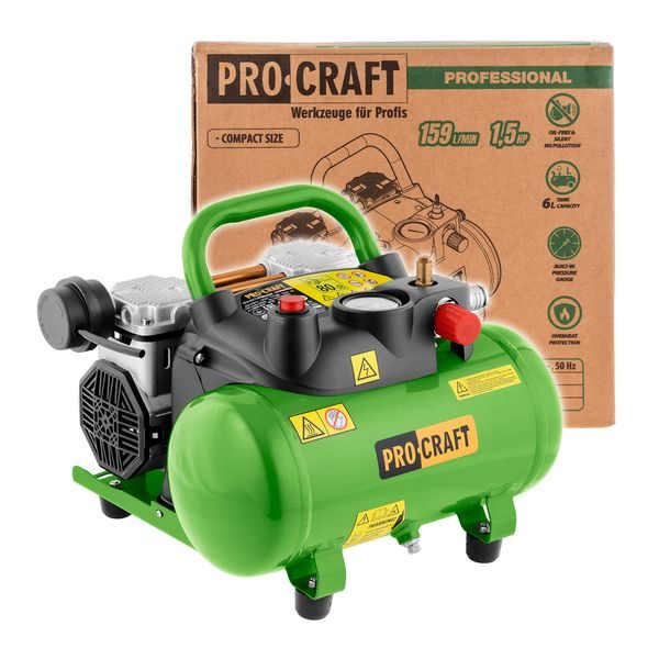BEZOLEJOVÝ KOMPRESOR PROCRAFT AC6 | AC6 PROCRAFT - BEZOLEJOVÉ KOMPRESORY{% if zbozi.kategorie.adresa_nazvy[0] != zbozi.kategorie.nazev %} - PNEU NÁŘADÍ{% endif %}