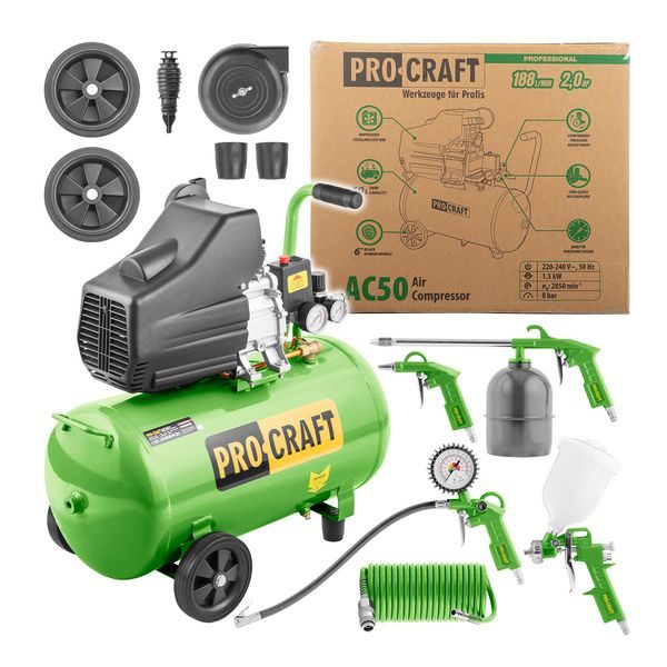 KOMPRESOR PROCRAFT AC50 | AC50 PROCRAFT - OLEJOVÉ KOMPRESORY{% if zbozi.kategorie.adresa_nazvy[0] != zbozi.kategorie.nazev %} - PNEU NÁŘADÍ{% endif %}