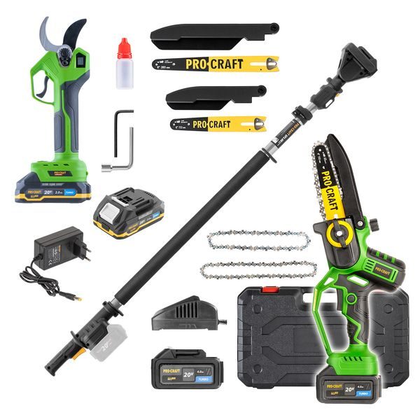 SADA AKU RUČNÍ PILKA PKA32LI A NŮŽKY NA VĚTVE ES32LI + NÁSTAVEC EP2.0R | SPKA32LI/ES32LI/EP2.0 PROCRAFT - PROŘEZÁVACÍ PILY{% if zbozi.kategorie.adresa_nazvy[0] != zbozi.kategorie.nazev %} - ZAHRADA{% endif %}