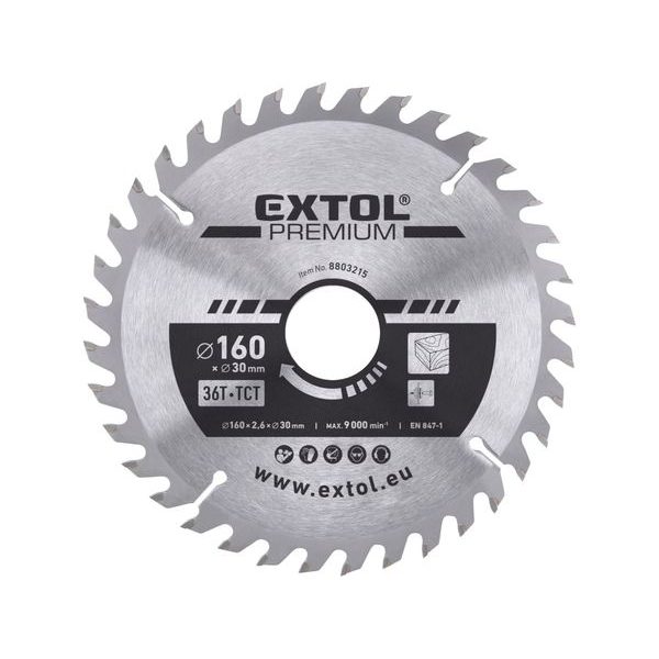 EXTOL PREMIUM KOTOUČ PILOVÝ S SK PLÁTKY, O 160X2,6X30MM, 36T, 8803215 - PRŮMĚR 150, 160 A 165{% if zbozi.kategorie.adresa_nazvy[0] != zbozi.kategorie.nazev %} - PŘÍSLUŠENSTVÍ{% endif %}