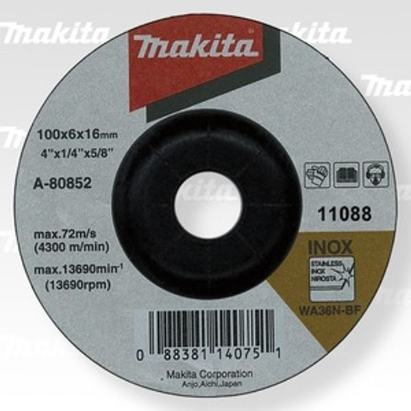 MAKITA A-80852 - KOTOUČ BRUSNÝ NEREZ 100X6X16MM - BRUSNÉ KOTOUČE NA NEREZ{% if zbozi.kategorie.adresa_nazvy[0] != zbozi.kategorie.nazev %} - PŘÍSLUŠENSTVÍ{% endif %}