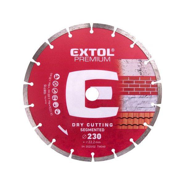 EXTOL PREMIUM KOTOUČ DIAMANTOVÝ ŘEZNÝ SEGMENTOVÝ - SUCHÉ ŘEZÁNÍ, O 230X22,2X2,8MM, 108715 - DIA KOTOUČ 230 MM{% if zbozi.kategorie.adresa_nazvy[0] != zbozi.kategorie.nazev %} - PŘÍSLUŠENSTVÍ{% endif %}