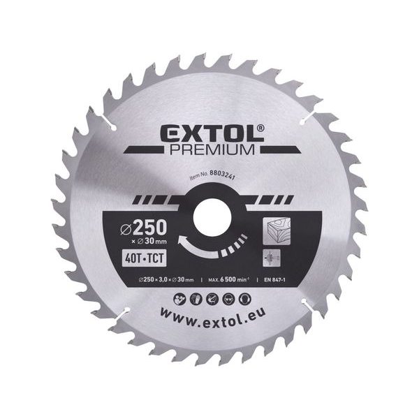 EXTOL PREMIUM KOTOUČ PILOVÝ S SK PLÁTKY, O 250X3,0X30MM, 40T, 8803241 - PRŮMĚR 230, 235, 240 A 250{% if zbozi.kategorie.adresa_nazvy[0] != zbozi.kategorie.nazev %} - PŘÍSLUŠENSTVÍ{% endif %}