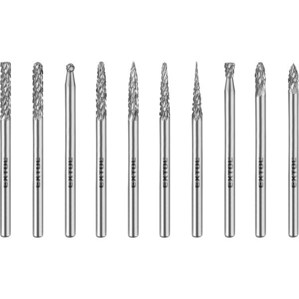 EXTOL INDUSTRIAL FRÉZY MINI, KARBIDOVÉ, SADA 10KS, ⌀3MM, SEK STŘEDNÍ (DOUBLE-CUT), 8703800 - STOPKOVÉ FRÉZKY{% if zbozi.kategorie.adresa_nazvy[0] != zbozi.kategorie.nazev %} - PŘÍSLUŠENSTVÍ{% endif %}