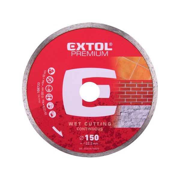 EXTOL PREMIUM KOTOUČ DIAMANTOVÝ ŘEZNÝ CELOOBVODOVÝ - MOKRÉ ŘEZÁNÍ, O 150X22,2X2,5MM, 108733 - DIA KOTOUČ 150 MM{% if zbozi.kategorie.adresa_nazvy[0] != zbozi.kategorie.nazev %} - PŘÍSLUŠENSTVÍ{% endif %}