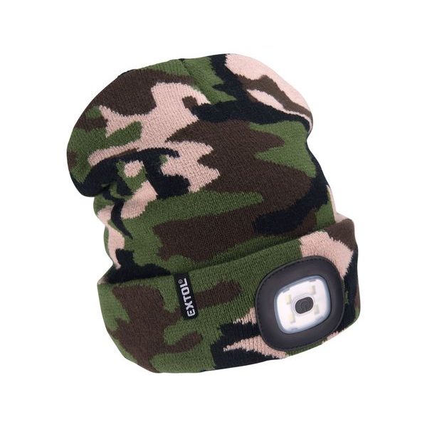 EXTOL LIGHT ČEPICE S ČELOVKOU 4X45LM, USB NABÍJENÍ, MASKOVACÍ, UNIVERZÁLNÍ VELIKOST, 100% ACRYL, 43464 - ČEPICE, KŠILTOVKY, PONOŽKY A JINÉ{% if zbozi.kategorie.adresa_nazvy[0] != zbozi.kategorie.nazev %} - PŘÍSLUŠENSTVÍ{% endif %}