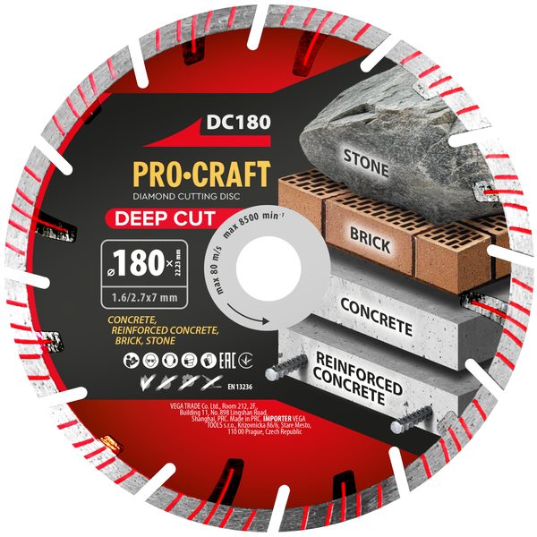 DIAMANTOVÝ ŘEZNÝ KOTOUČ DEEP CUT PROCRAFT DC180 | DC180 PROCRAFT - DIA KOTOUČ 180 MM{% if zbozi.kategorie.adresa_nazvy[0] != zbozi.kategorie.nazev %} - PŘÍSLUŠENSTVÍ{% endif %}