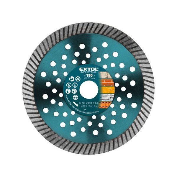 EXTOL INDUSTRIAL KOTOUČ DIAMANTOVÝ ŘEZNÝ, TURBO FAST CUT, SUCHÉ I MOKRÉ ŘEZÁNÍ, O 150X22,2X2,5MM, 8703053 - DIA KOTOUČ 150 MM{% if zbozi.kategorie.adresa_nazvy[0] != zbozi.kategorie.nazev %} - PŘÍSLUŠENSTVÍ{% endif %}