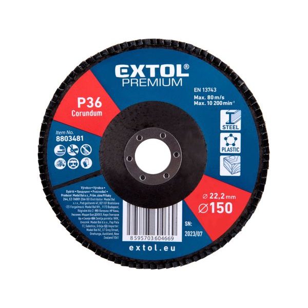 EXTOL PREMIUM KOTOUČ LAMELOVÝ ŠIKMÝ KORUNDOVÝ, O150MM, P36, 8803481 - LAMELOVÉ KOTOUČE{% if zbozi.kategorie.adresa_nazvy[0] != zbozi.kategorie.nazev %} - PŘÍSLUŠENSTVÍ{% endif %}