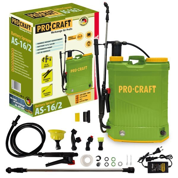 AKU POSTŘIKOVAČ PROCRAFT AS-16/2 | AS-16/2 PROCRAFT - AKU POSTŘIKOVAČE{% if zbozi.kategorie.adresa_nazvy[0] != zbozi.kategorie.nazev %} - ZAHRADA{% endif %}