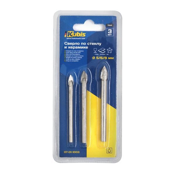 SADA VRTÁKŮ NA SKLO A KERAMIKU 2 BŘITĚ, SADA 3 KS, 5/6/8 MM, YG6X | 07-01-1003 KUBIS - VRTÁKY DO SKLA A KERAMIKY{% if zbozi.kategorie.adresa_nazvy[0] != zbozi.kategorie.nazev %} - PŘÍSLUŠENSTVÍ{% endif %}