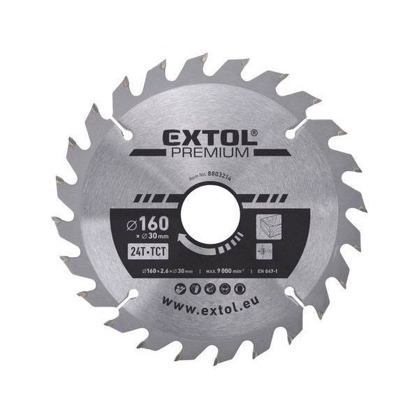 EXTOL PREMIUM KOTOUČ PILOVÝ S SK PLÁTKY, O 160X2,6X30MM, 24T, 8803214 - PRŮMĚR 150, 160 A 165{% if zbozi.kategorie.adresa_nazvy[0] != zbozi.kategorie.nazev %} - PŘÍSLUŠENSTVÍ{% endif %}