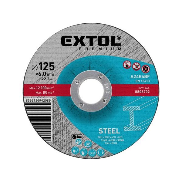 EXTOL PREMIUM KOTOUČ BRUSNÝ NA OCEL, O 125X6,0X22,2MM, 8808702 - BRUSNÉ KOTOUČE NA KOV{% if zbozi.kategorie.adresa_nazvy[0] != zbozi.kategorie.nazev %} - PŘÍSLUŠENSTVÍ{% endif %}