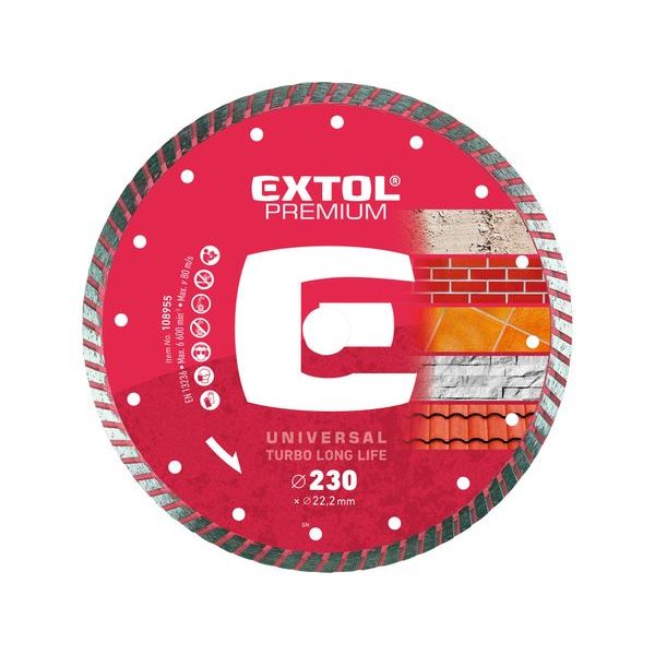 EXTOL PREMIUM KOTOUČ DIAMANTOVÝ ŘEZNÝ, TURBO LONG LIFE - SUCHÉ I MOKRÉ ŘEZÁNÍ, 230X22,2X2,8MM, 108955 - DIA KOTOUČ 230 MM{% if zbozi.kategorie.adresa_nazvy[0] != zbozi.kategorie.nazev %} - PŘÍSLUŠENSTVÍ{% endif %}