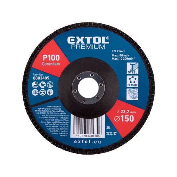 EXTOL PREMIUM KOTOUČ LAMELOVÝ ŠIKMÝ KORUNDOVÝ, O150MM, P100, 8803485 - LAMELOVÉ KOTOUČE{% if zbozi.kategorie.adresa_nazvy[0] != zbozi.kategorie.nazev %} - PŘÍSLUŠENSTVÍ{% endif %}