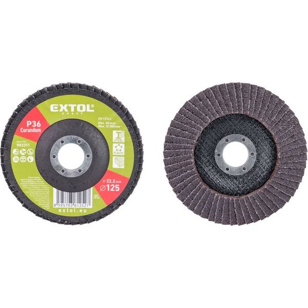 EXTOL CRAFT KOTOUČ LAMELOVÝ ŠIKMÝ KORUNDOVÝ, O125MM, P36, 903311 - LAMELOVÉ KOTOUČE CORUNDUM{% if zbozi.kategorie.adresa_nazvy[0] != zbozi.kategorie.nazev %} - PŘÍSLUŠENSTVÍ{% endif %}