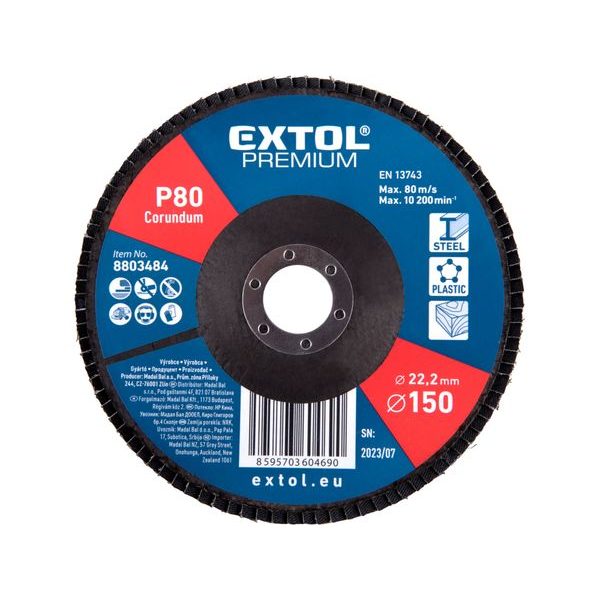 EXTOL PREMIUM KOTOUČ LAMELOVÝ ŠIKMÝ KORUNDOVÝ, O150MM, P80, 8803484 - LAMELOVÉ KOTOUČE{% if zbozi.kategorie.adresa_nazvy[0] != zbozi.kategorie.nazev %} - PŘÍSLUŠENSTVÍ{% endif %}