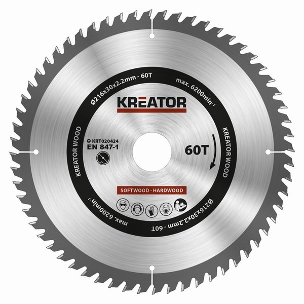 KREATOR KRT020424 PILOVÝ KOTOUČ NA DŘEVO 216MM, 60T - PRŮMĚR 190, 200, 210 A 216{% if zbozi.kategorie.adresa_nazvy[0] != zbozi.kategorie.nazev %} - PŘÍSLUŠENSTVÍ{% endif %}