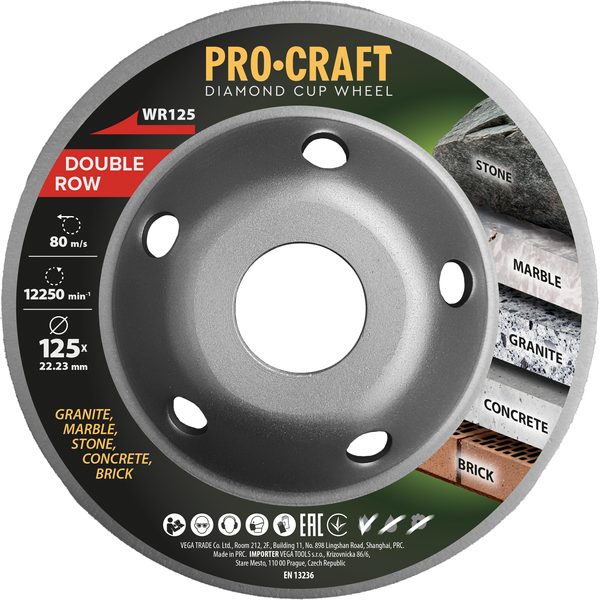 DIAMANTOVÁ BRUSNÁ ČÍŠKA PROCRAFT WR125 DOUBLE ROW | WR125 PROCRAFT - DIAMATOVÉ KOTOUČE - BRUSNÉ{% if zbozi.kategorie.adresa_nazvy[0] != zbozi.kategorie.nazev %} - PŘÍSLUŠENSTVÍ{% endif %}