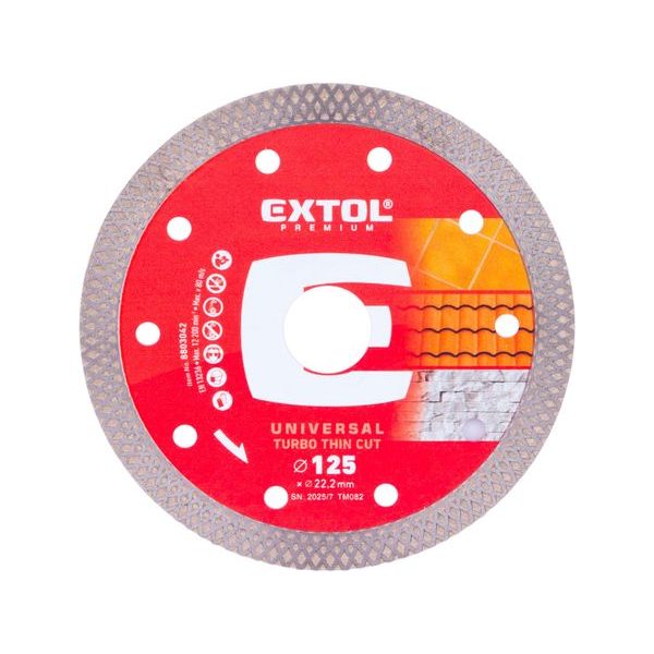 EXTOL PREMIUM KOTOUČ DIAMANTOVÝ ŘEZNÝ, TURBO THIN CUT, SUCHÉ I MOKRÉ ŘEZÁNÍ, O 125X22,2X1,4MM, 8803042 - DIA KOTOUČ 125 MM{% if zbozi.kategorie.adresa_nazvy[0] != zbozi.kategorie.nazev %} - PŘÍSLUŠENSTVÍ{% endif %}