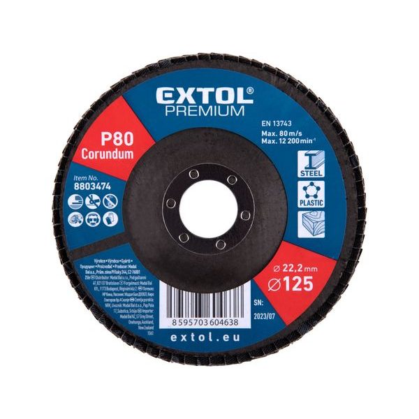 EXTOL PREMIUM KOTOUČ LAMELOVÝ ŠIKMÝ KORUNDOVÝ, O125MM, P80, 8803474 - LAMELOVÉ KOTOUČE{% if zbozi.kategorie.adresa_nazvy[0] != zbozi.kategorie.nazev %} - PŘÍSLUŠENSTVÍ{% endif %}