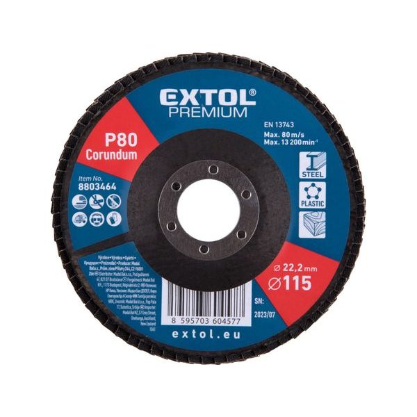 EXTOL PREMIUM KOTOUČ LAMELOVÝ ŠIKMÝ KORUNDOVÝ, O115MM, P80, 8803464 - LAMELOVÉ KOTOUČE{% if zbozi.kategorie.adresa_nazvy[0] != zbozi.kategorie.nazev %} - PŘÍSLUŠENSTVÍ{% endif %}