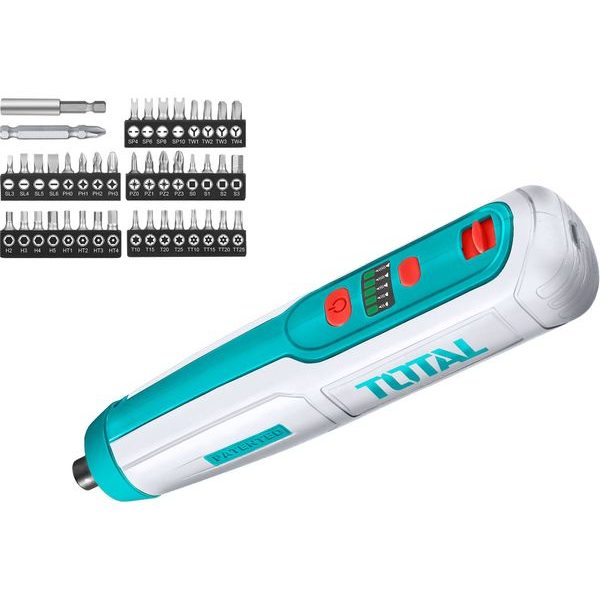 TOTAL ŠROUBOVÁK AKU MINI, 4V, USB NABÍJENÍ, SE SADOU BITŮ, NEOBSAHUJE USB KABEL, TSDLI0406 - AKU ŠROUBOVÁK 3,6 - 10.8 V{% if zbozi.kategorie.adresa_nazvy[0] != zbozi.kategorie.nazev %} - AKU NÁŘADÍ{% endif %}