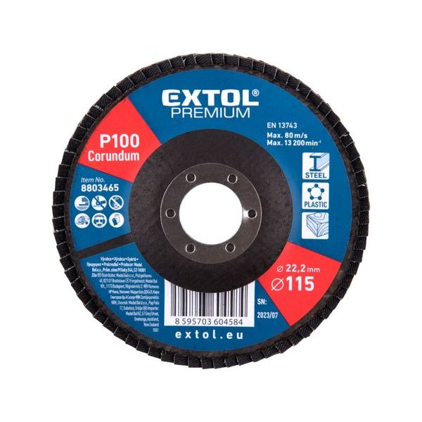 EXTOL PREMIUM KOTOUČ LAMELOVÝ ŠIKMÝ KORUNDOVÝ, O115MM, P100, 8803465 - LAMELOVÉ KOTOUČE{% if zbozi.kategorie.adresa_nazvy[0] != zbozi.kategorie.nazev %} - PŘÍSLUŠENSTVÍ{% endif %}