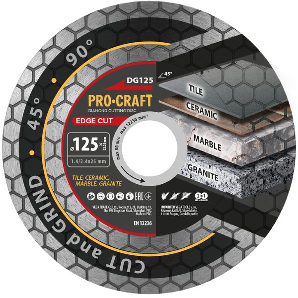 DIAMANTOVÝ KOTOUČ EDGE CUT PROCRAFT DG125 | DG125 PROCRAFT - DIA KOTOUČ 125 MM{% if zbozi.kategorie.adresa_nazvy[0] != zbozi.kategorie.nazev %} - PŘÍSLUŠENSTVÍ{% endif %}