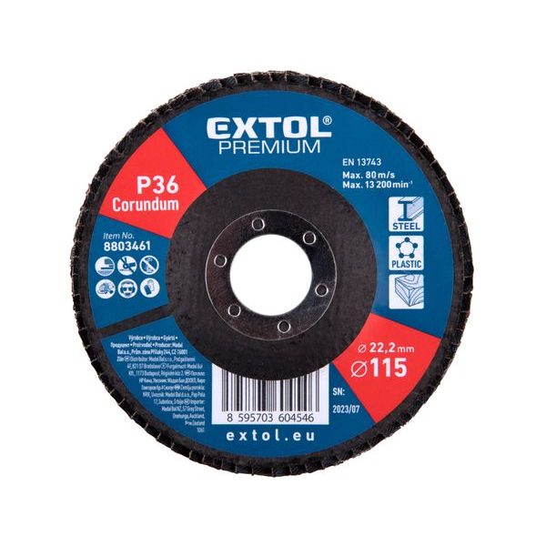 EXTOL PREMIUM KOTOUČ LAMELOVÝ ŠIKMÝ KORUNDOVÝ, O115MM, P36, 8803461 - LAMELOVÉ KOTOUČE{% if zbozi.kategorie.adresa_nazvy[0] != zbozi.kategorie.nazev %} - PŘÍSLUŠENSTVÍ{% endif %}