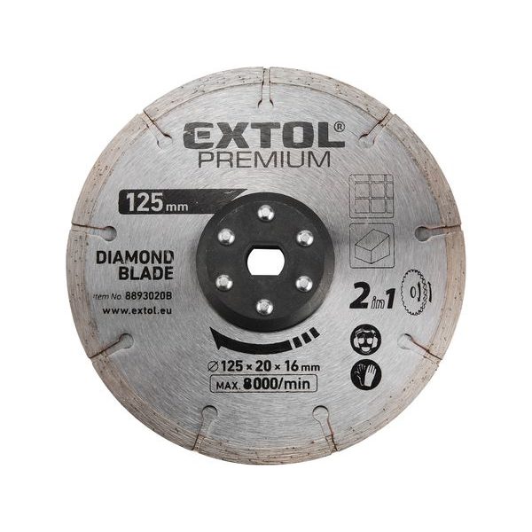 EXTOL PREMIUM KOTOUČ ŘEZNÝ, DIAMANTOVÝ, 125X20MM, 8893020B - PRO PILY EXTOL{% if zbozi.kategorie.adresa_nazvy[0] != zbozi.kategorie.nazev %} - NÁHRADNÍ DÍLY{% endif %}