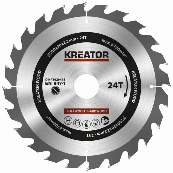 KREATOR KRT020418 PILOVÝ KOTOUČ NA DŘEVO 200MM, 24T - PRŮMĚR 190, 200, 210 A 216{% if zbozi.kategorie.adresa_nazvy[0] != zbozi.kategorie.nazev %} - PŘÍSLUŠENSTVÍ{% endif %}