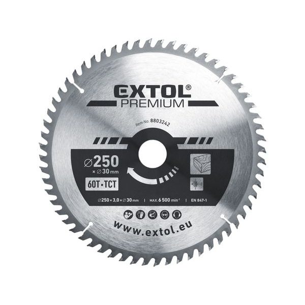 EXTOL PREMIUM KOTOUČ PILOVÝ S SK PLÁTKY, O 250X3,0X30MM, 60T, 8803242 - PRŮMĚR 230, 235, 240 A 250{% if zbozi.kategorie.adresa_nazvy[0] != zbozi.kategorie.nazev %} - PŘÍSLUŠENSTVÍ{% endif %}