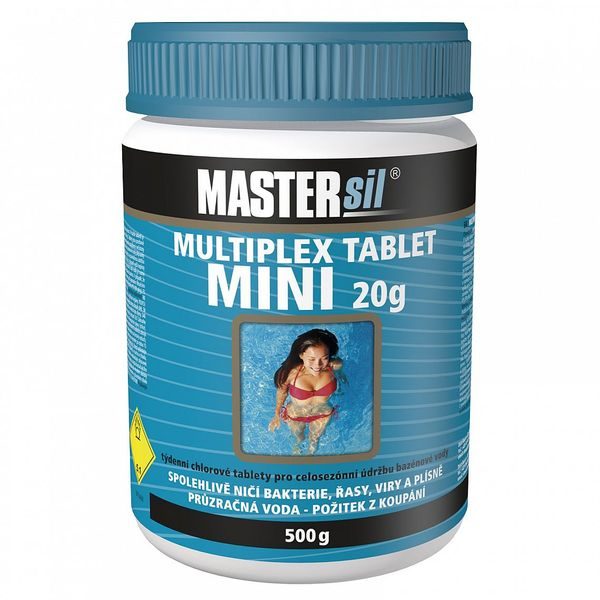 MULTIPLEX-TABLETY MINI MASTERSIL DÓZA 0,5KG (TABL. 20G) - BAZÉNOVÉ PŘÍSLUŠENSTVÍ A CHEMIE{% if zbozi.kategorie.adresa_nazvy[0] != zbozi.kategorie.nazev %} - ZAHRADA{% endif %}