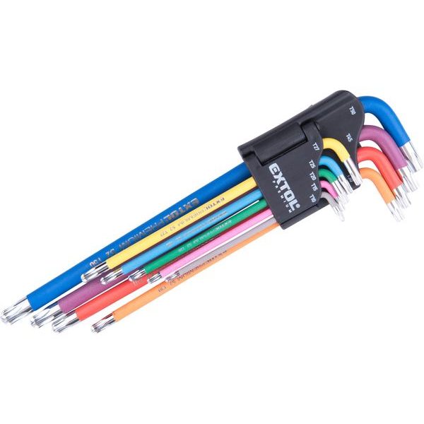 EXTOL PREMIUM L-KLÍČE TORX PRODLOUŽENÉ BAREVNÉ, SADA 9KS, S KULIČKOU, T10-50, S2, 8819416 - L - KLÍČE{% if zbozi.kategorie.adresa_nazvy[0] != zbozi.kategorie.nazev %} - RUČNÍ NÁŘADÍ{% endif %}