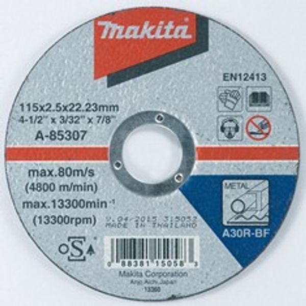 MAKITA A-85307 - KOTOUČ ŘEZNÝ OCEL 115X2.5X22.23MM - ŘEZNÉ KOTOUČE NA KOV{% if zbozi.kategorie.adresa_nazvy[0] != zbozi.kategorie.nazev %} - PŘÍSLUŠENSTVÍ{% endif %}