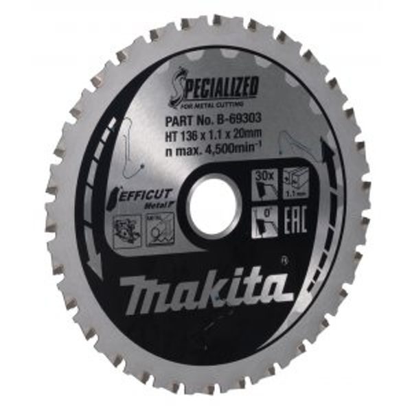 MAKITA B-69303 - KOTOUČ PILOVÝ OCEL EFFICUT 136X1.1X20MM 30Z = OLD B-60303 - PILOVÉ KOTOUČE EFFICUT{% if zbozi.kategorie.adresa_nazvy[0] != zbozi.kategorie.nazev %} - MAKITA-SHOP{% endif %}