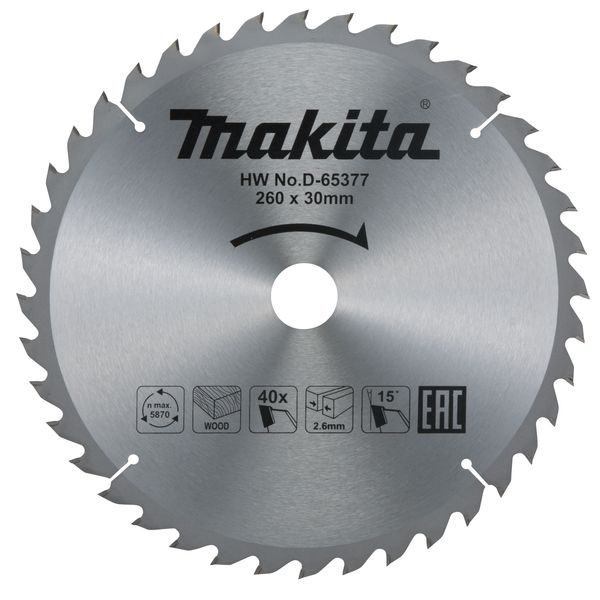 MAKITA D-65377 - KOTOUČ PILOVÝ DŘEVO TCT 260X2.6X30MM 40Z=NEWD-77322 - NEROZŘAZENO{% if zbozi.kategorie.adresa_nazvy[0] != zbozi.kategorie.nazev %} - MAKITA-SHOP{% endif %}