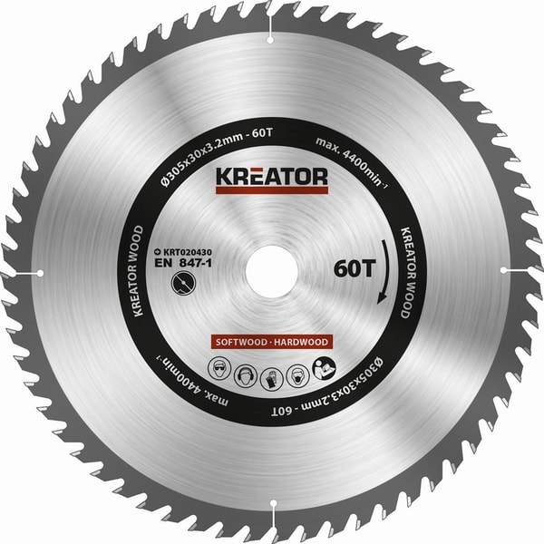 KREATOR KRT020430 PILOVÝ KOTOUČ NA DŘEVO 305MM, 60T - PRŮMĚR 255 - 270, 300 - 355{% if zbozi.kategorie.adresa_nazvy[0] != zbozi.kategorie.nazev %} - PŘÍSLUŠENSTVÍ{% endif %}