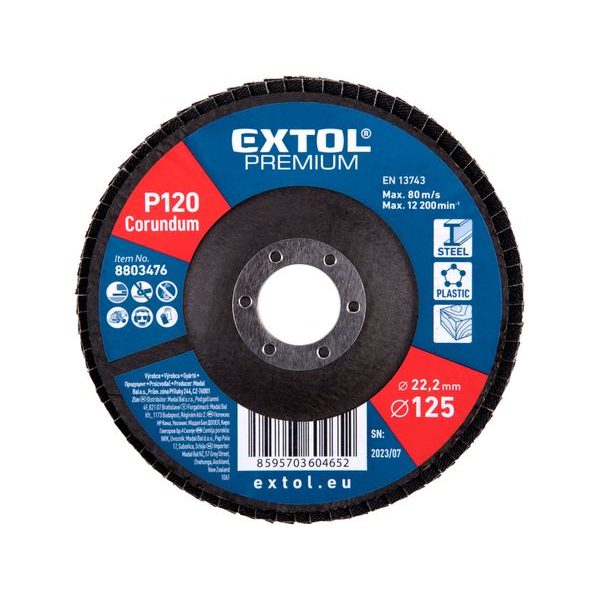 EXTOL PREMIUM KOTOUČ LAMELOVÝ ŠIKMÝ KORUNDOVÝ, O125MM, P120, 8803476 - LAMELOVÉ KOTOUČE{% if zbozi.kategorie.adresa_nazvy[0] != zbozi.kategorie.nazev %} - PŘÍSLUŠENSTVÍ{% endif %}