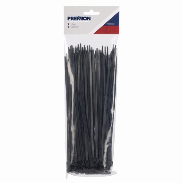 PREMION PRER00031 STAHOVACÍ PÁSKY 5 X 250MM ČERNÉ 125KS - STAHOVACÍ PÁSKY, ZDRHY{% if zbozi.kategorie.adresa_nazvy[0] != zbozi.kategorie.nazev %} - DÍLNA A GARÁŽ{% endif %}