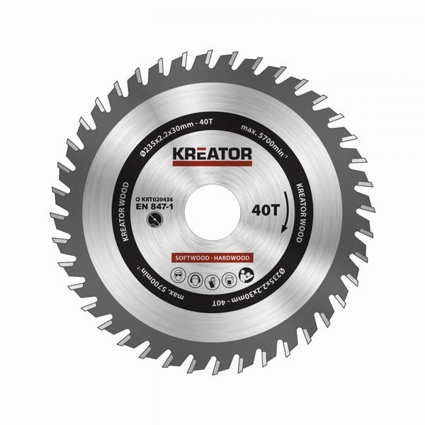 KREATOR KRT020436 PILOVÝ KOTOUČ NA DŘEVO 235MM 40T - PRŮMĚR 230, 235, 240 A 250{% if zbozi.kategorie.adresa_nazvy[0] != zbozi.kategorie.nazev %} - PŘÍSLUŠENSTVÍ{% endif %}