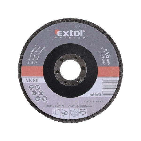 EXTOL PREMIUM KOTOUČ LAMELOVÝ ŠIKMÝ KORUNDOVÝ, P80, O 115MM, 8803308 - LAMELOVÉ KOTOUČE CORUNDUM{% if zbozi.kategorie.adresa_nazvy[0] != zbozi.kategorie.nazev %} - PŘÍSLUŠENSTVÍ{% endif %}