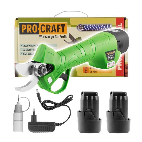 AKU NŮŽKY NA VĚTVE PROCRAFT ES16LI | ES16LI PROCRAFT - AKU NŮŽKY NA VĚTVE{% if zbozi.kategorie.adresa_nazvy[0] != zbozi.kategorie.nazev %} - ZAHRADA{% endif %}