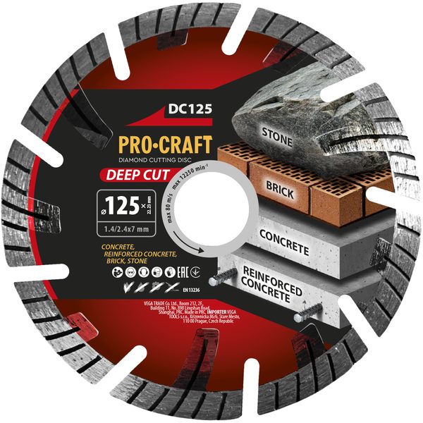 DIAMANTOVÝ ŘEZNÝ KOTOUČ DEEP CUT PROCRAFT DC125 | DC125 PROCRAFT - DIA KOTOUČ 125 MM{% if zbozi.kategorie.adresa_nazvy[0] != zbozi.kategorie.nazev %} - PŘÍSLUŠENSTVÍ{% endif %}