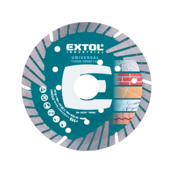 EXTOL INDUSTRIAL KOTOUČ DIAMANTOVÝ ŘEZNÝ, TURBO GRIND CUT, SUCHÉ I MOKRÉ ŘEZÁNÍ, O 115X22,2X2,2MM, 8703061 - DIA KOTOUČ 115 MM{% if zbozi.kategorie.adresa_nazvy[0] != zbozi.kategorie.nazev %} - PŘÍSLUŠENSTVÍ{% endif %}