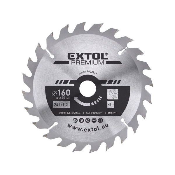 EXTOL PREMIUM KOTOUČ PILOVÝ S SK PLÁTKY, O 160X2,6X20MM, 24T, 8803213 - PRŮMĚR 150, 160 A 165{% if zbozi.kategorie.adresa_nazvy[0] != zbozi.kategorie.nazev %} - PŘÍSLUŠENSTVÍ{% endif %}